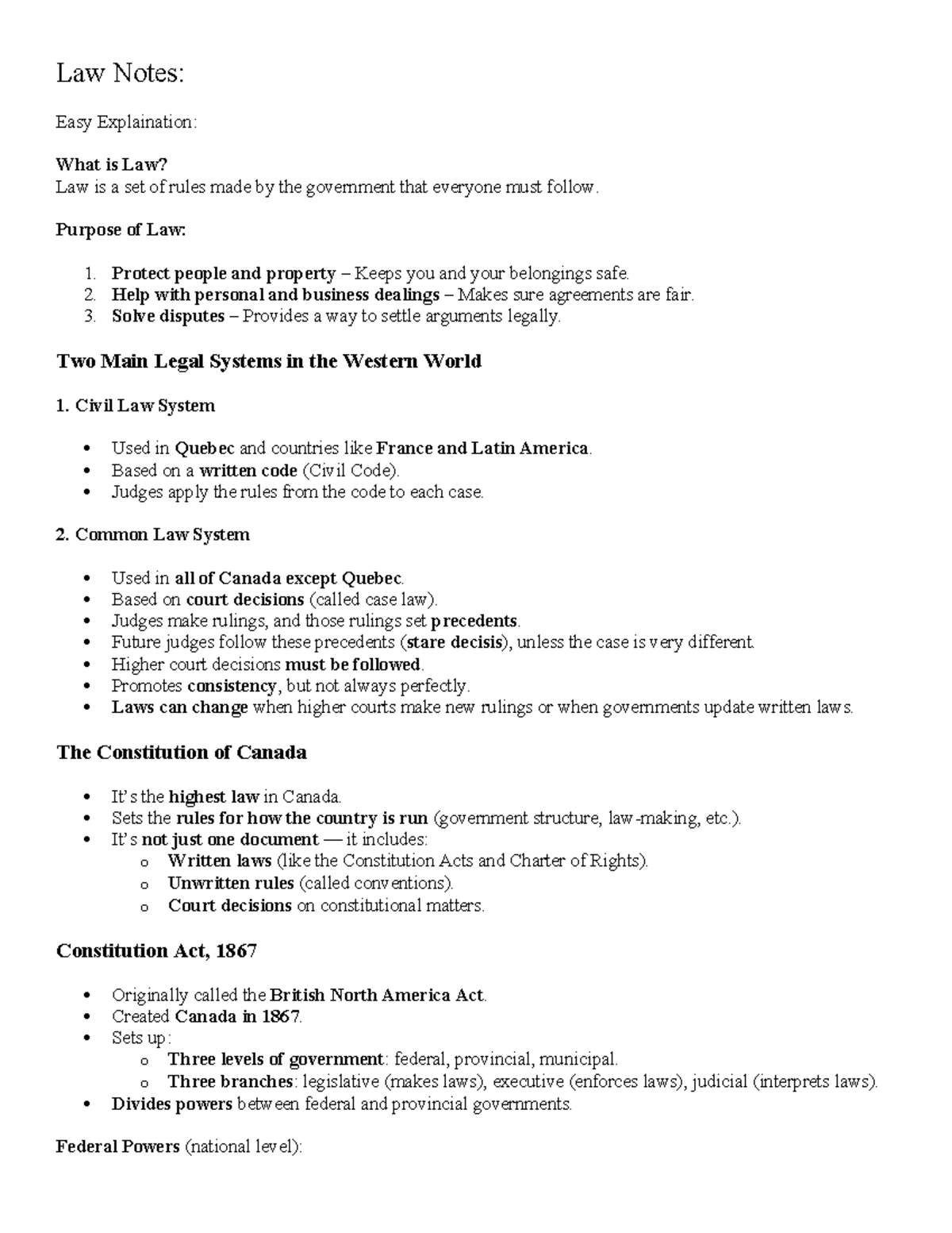 Law Class Notes: Understanding Legal Systems and Contracts - Studocu