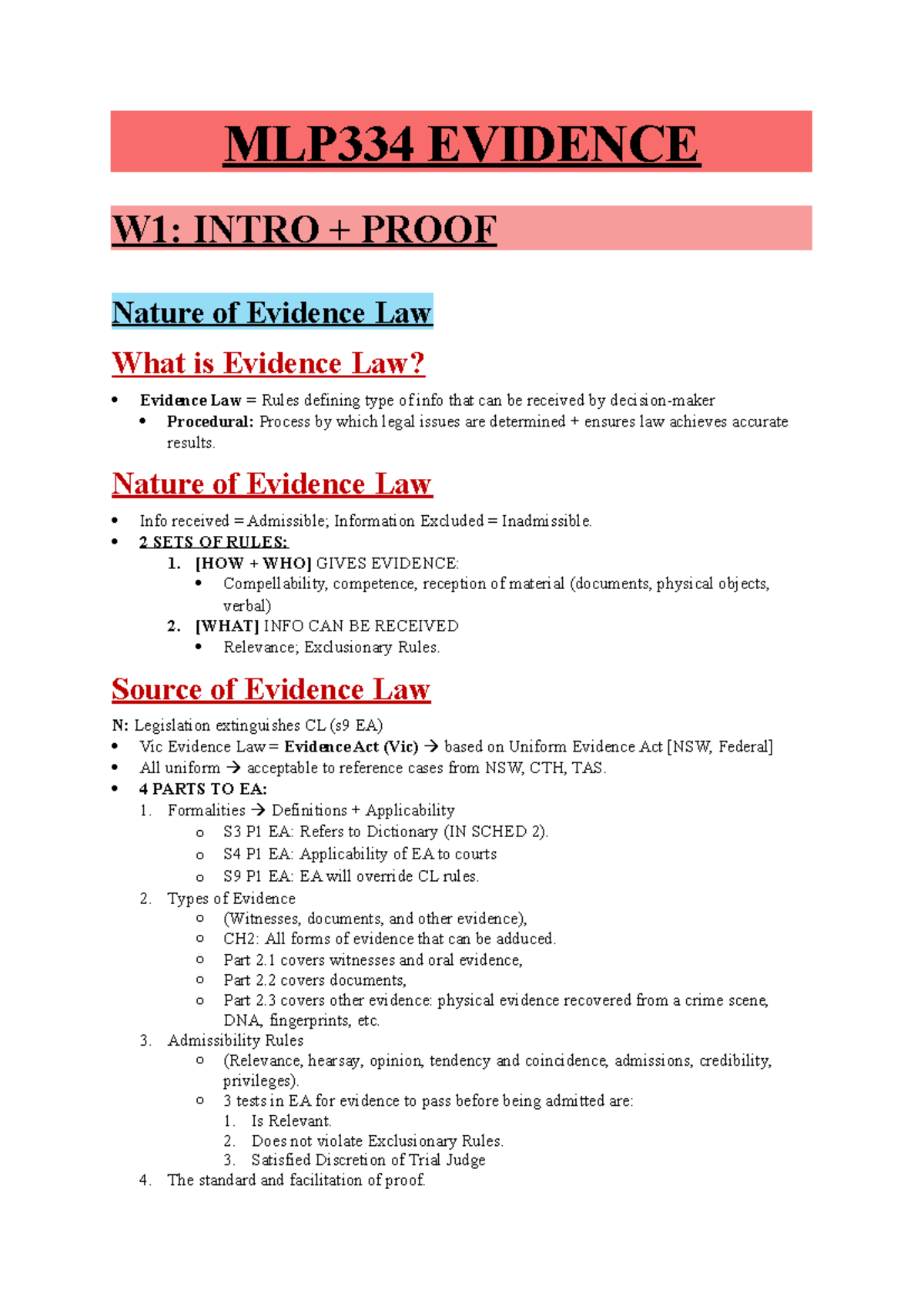 MLP334 EVIDENCE W1: Understanding the Nature of Evidence Law - Studocu