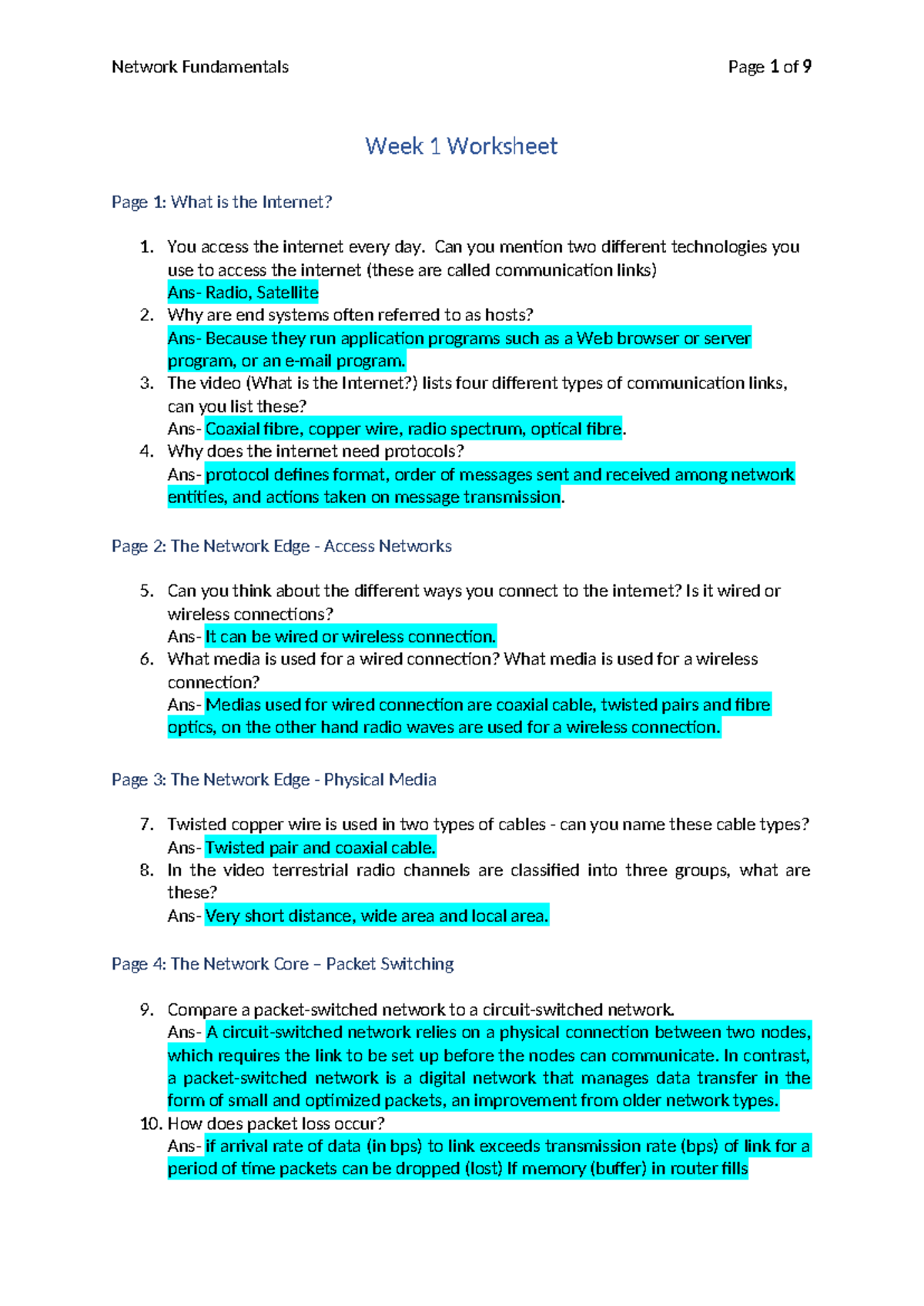 Week 1 Worksheet: Understanding Internet & Network Concepts - Studocu