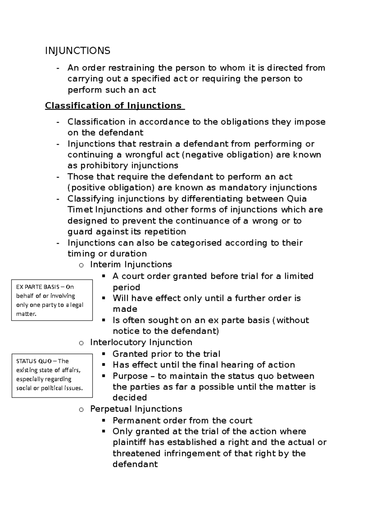 Injunctions: Classification, Principles, and Mandatory vs Prohibitory ...