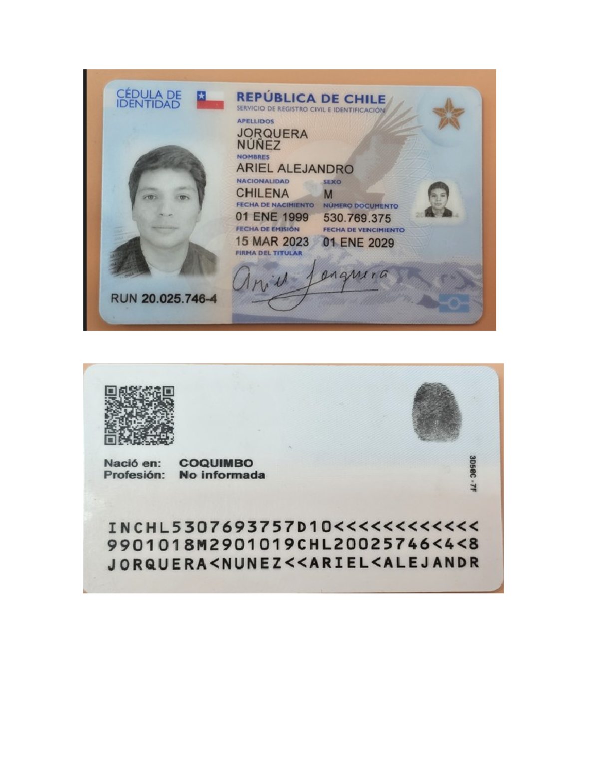 CÉDULA DE IDENTIDAD CHILENA: JORQUERA NÚNEZ, ARIEL ALEJANDRO - Document Preview