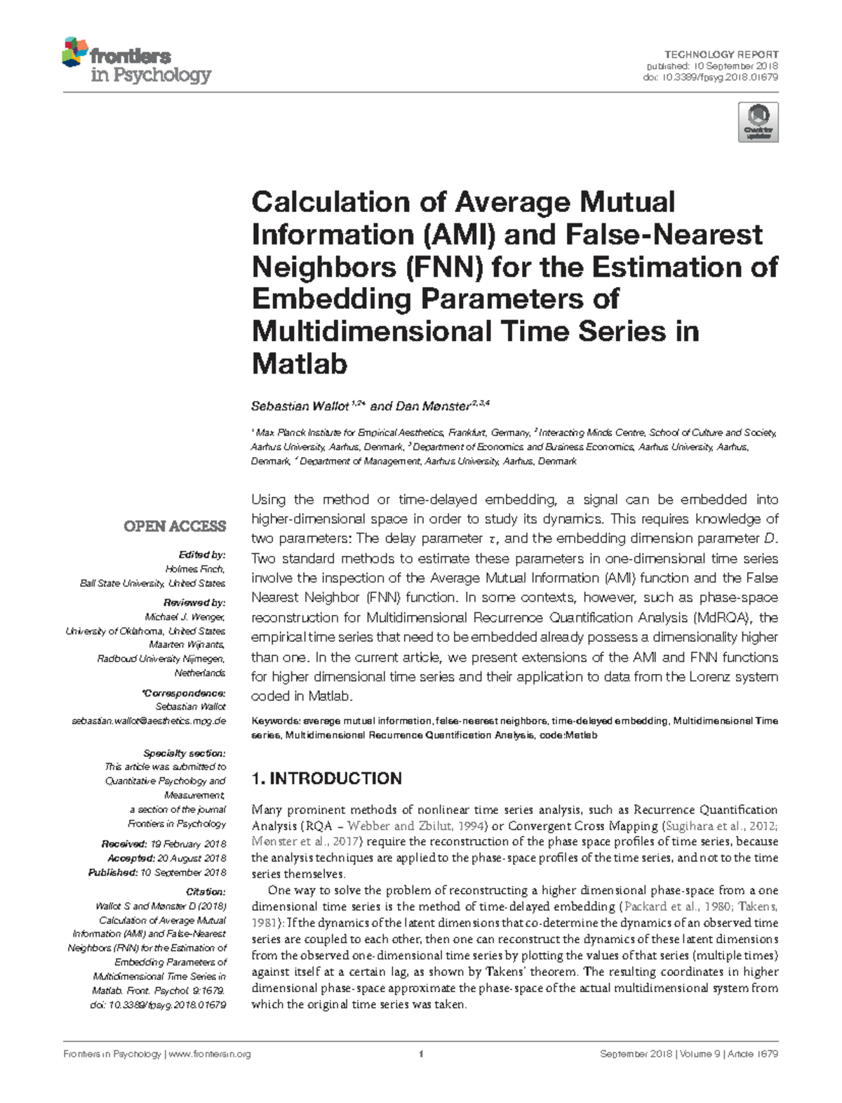 Calculation of AMI and FNN for Multidimensional Time Series in Matlab ...