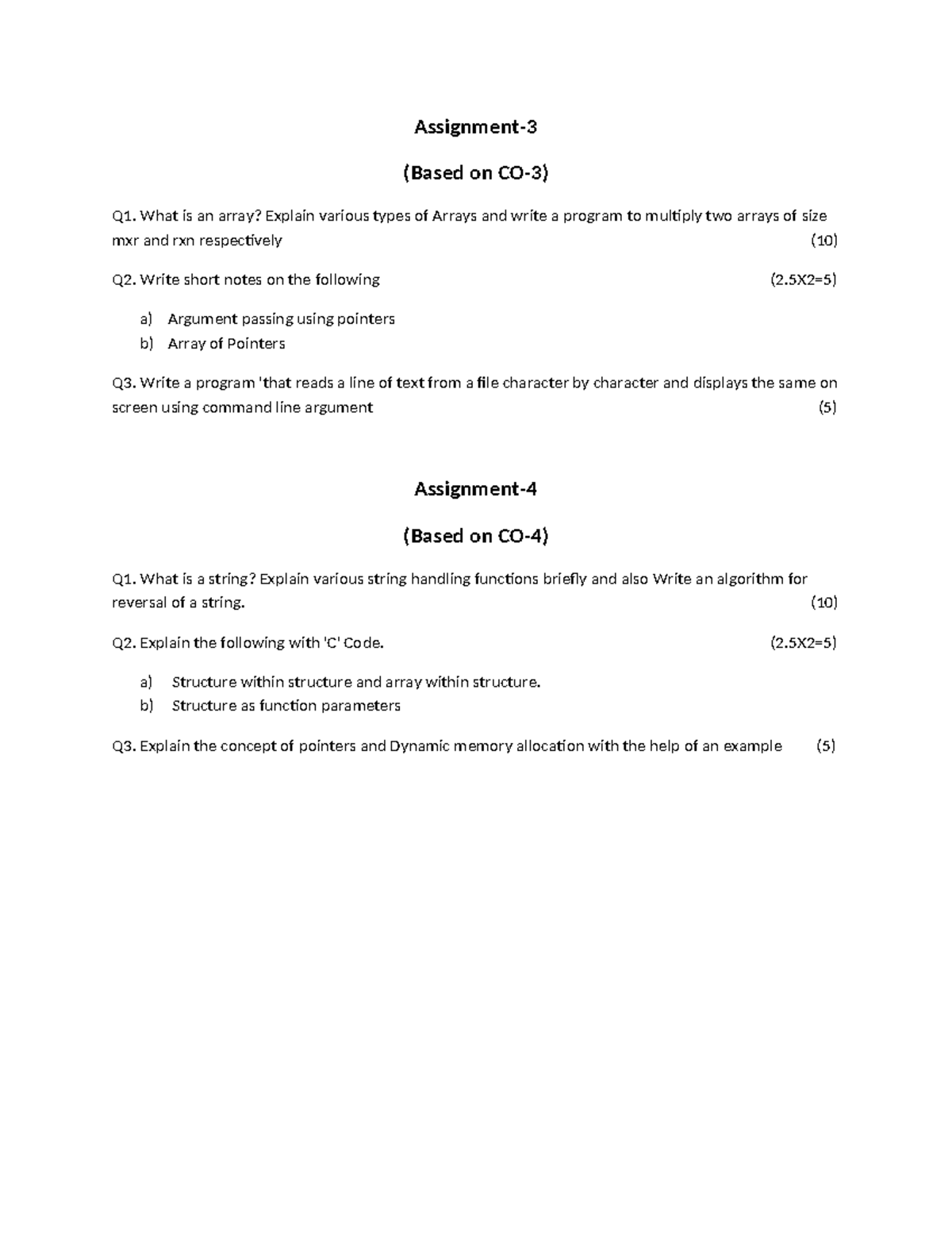 C Programming Assignments 3 & 4: Arrays, Strings, and Pointers - Studocu
