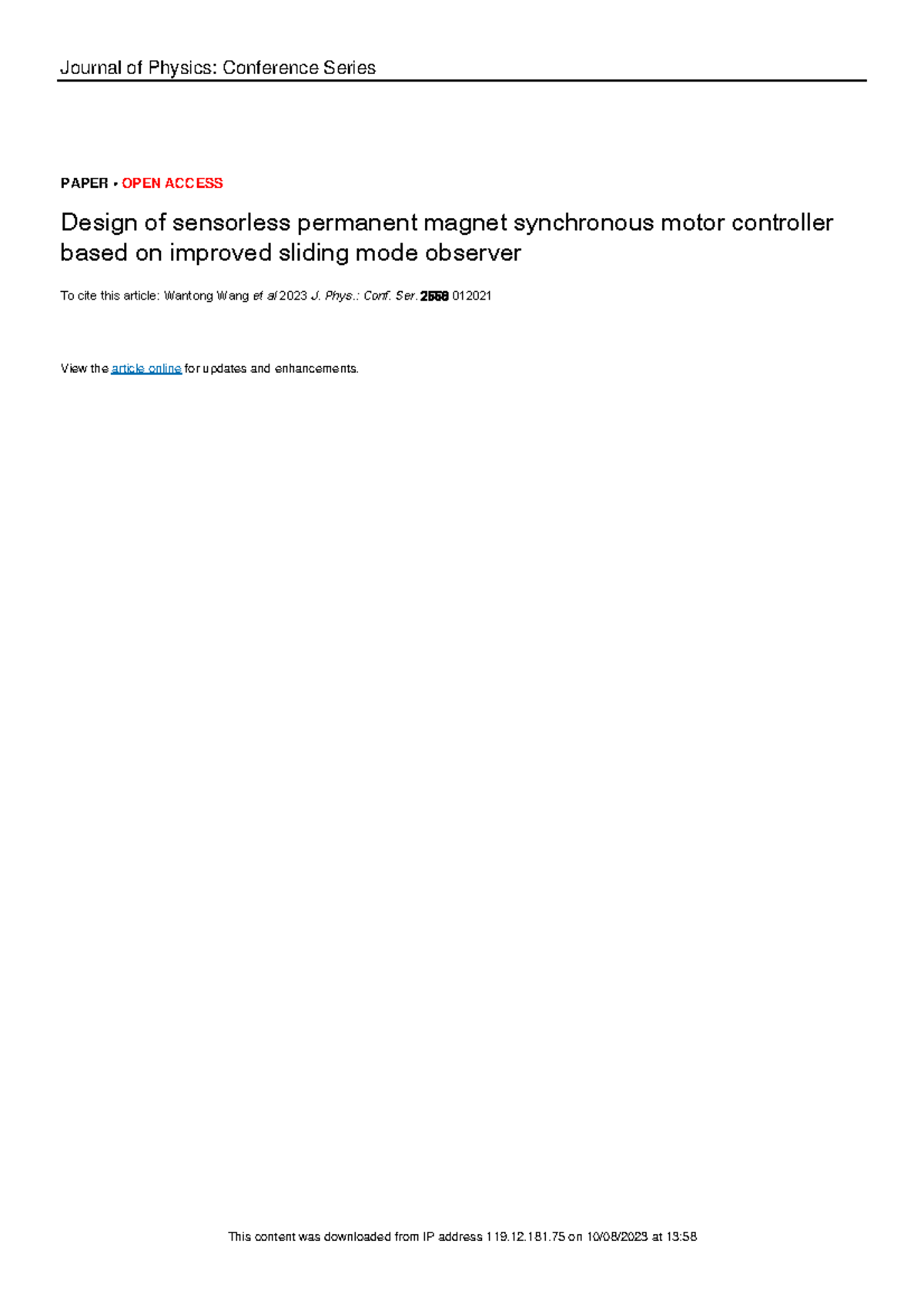 Design of sensorless permanent magnet synchronous - Phys.: Conf. Ser ...