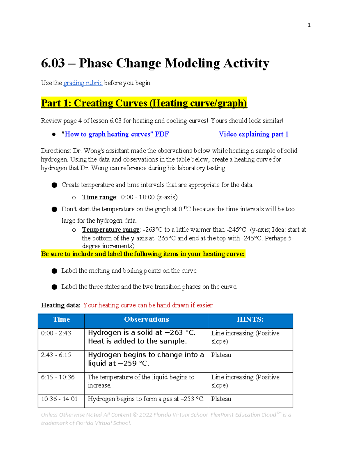 6.03 Phase Change Modeling Activity: Heating Curve and Phase ...