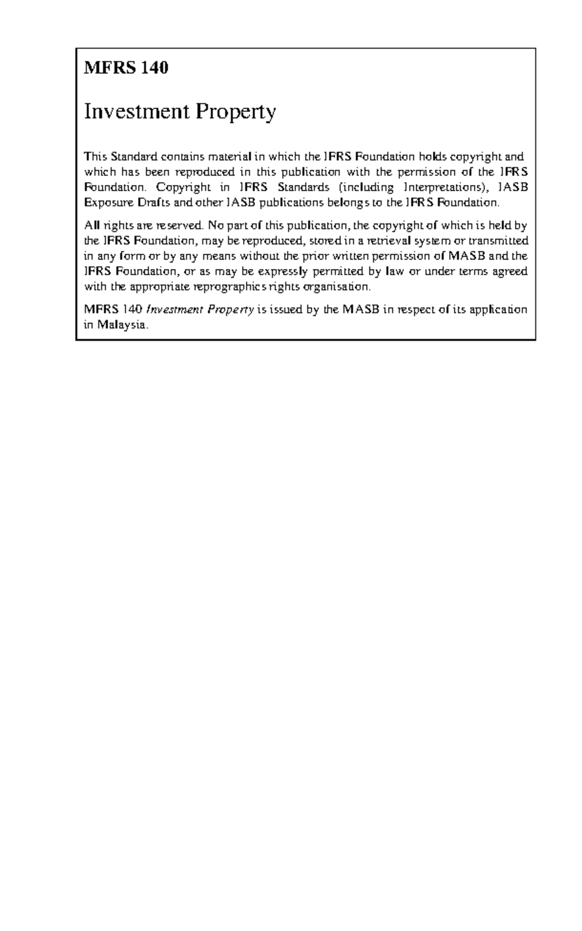 MFRS 140: Malaysian Financial Reporting Standard on Investment Property ...