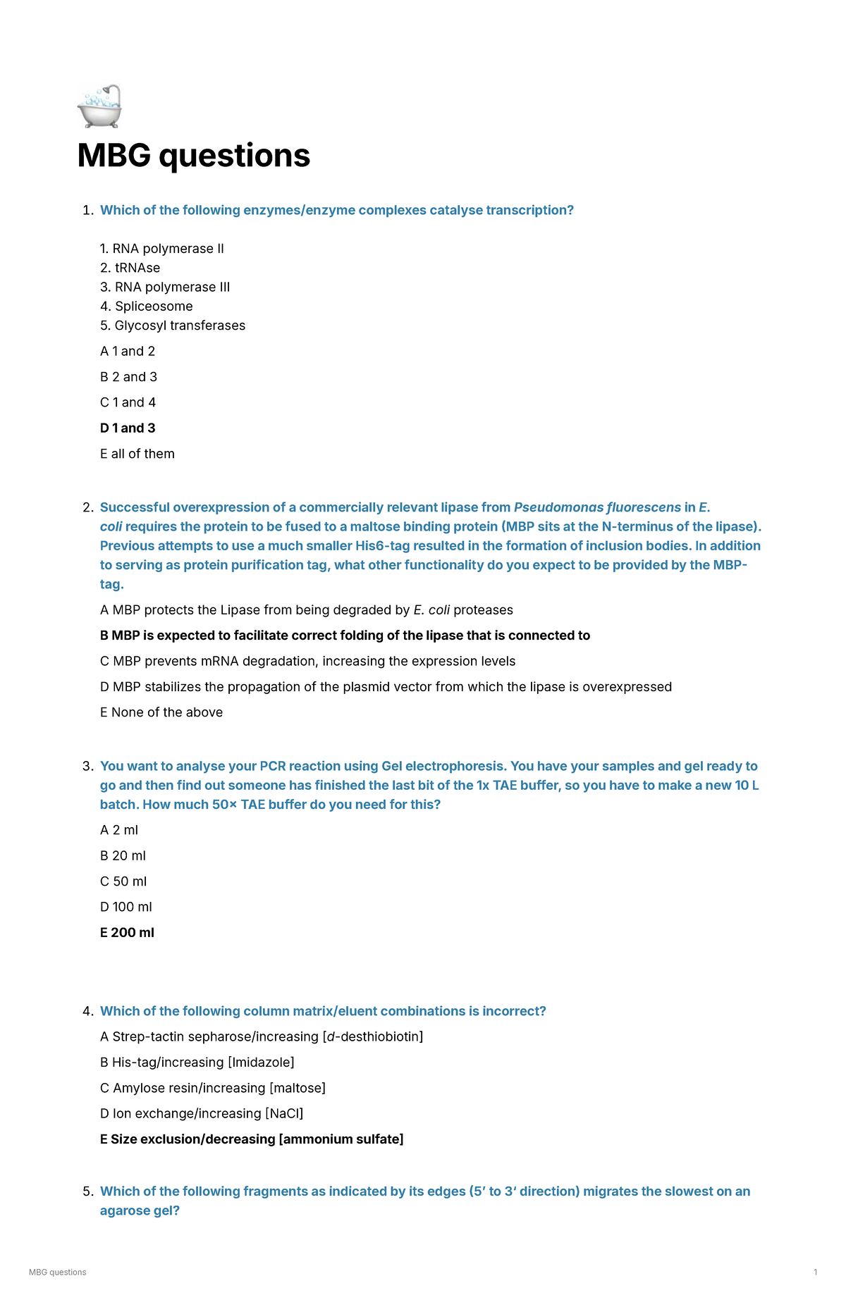 MBG Questions: Transcription, PCR, and Genetic Analysis - Studocu