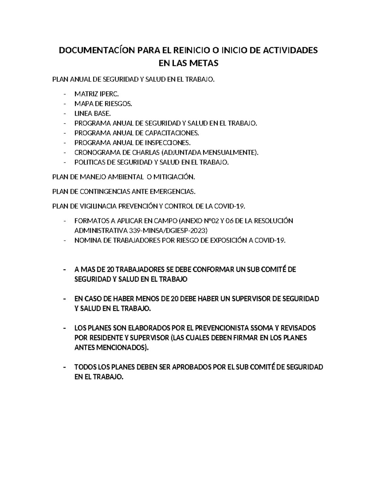 DOCUMENTACIÓN PARA EL INICIO DE ACTIVIDADES EN SEGURIDAD Y SALUD - Studocu
