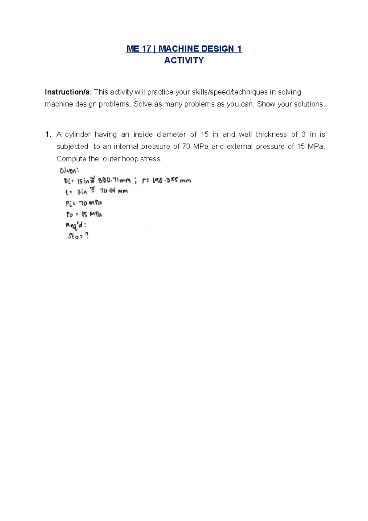 ME 17 - Assign 46: Machine Design 1 Problem Solving (1-9) Solutions ...