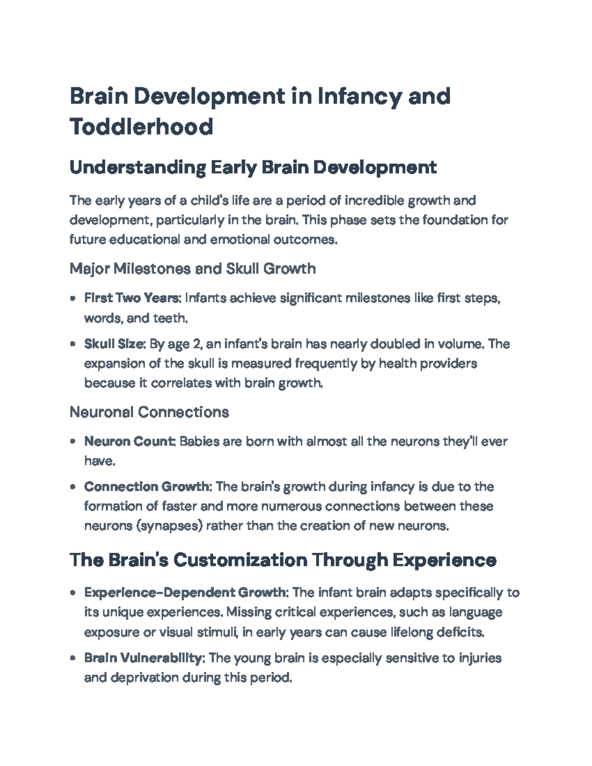Early Brain Development: Key Milestones and Principles in Infancy ...
