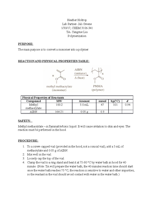 Ochem 2 lab report 3: Synthesis of primary alcohol from alkene - Studocu