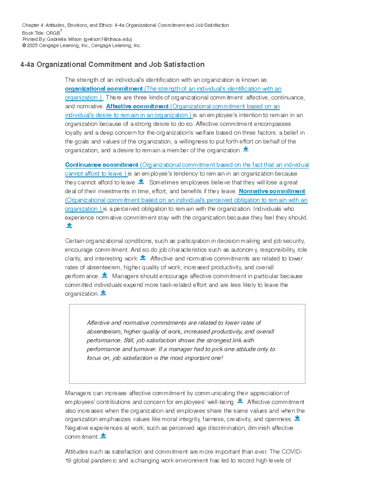 Chapter 4: Org Commitment & Job Satisfaction (ORGB) - Studocu