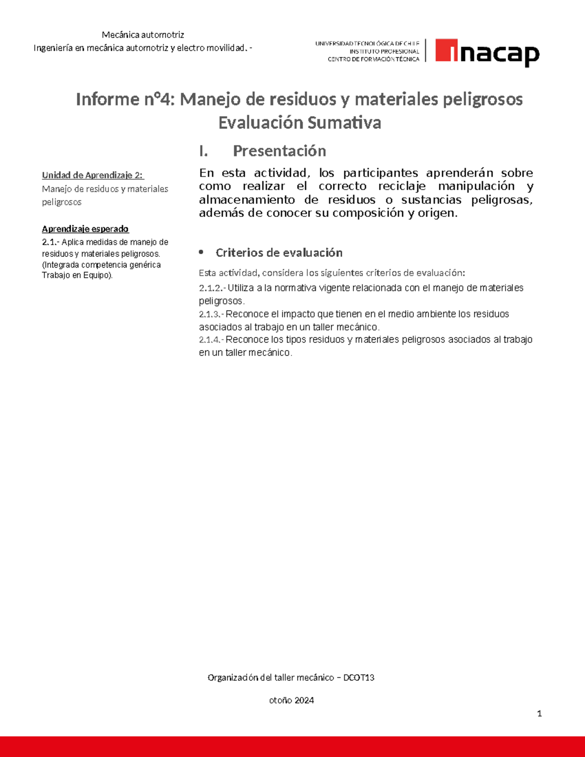 Organización del Taller Mecánico y Manejo de Materiales Peligrosos ...