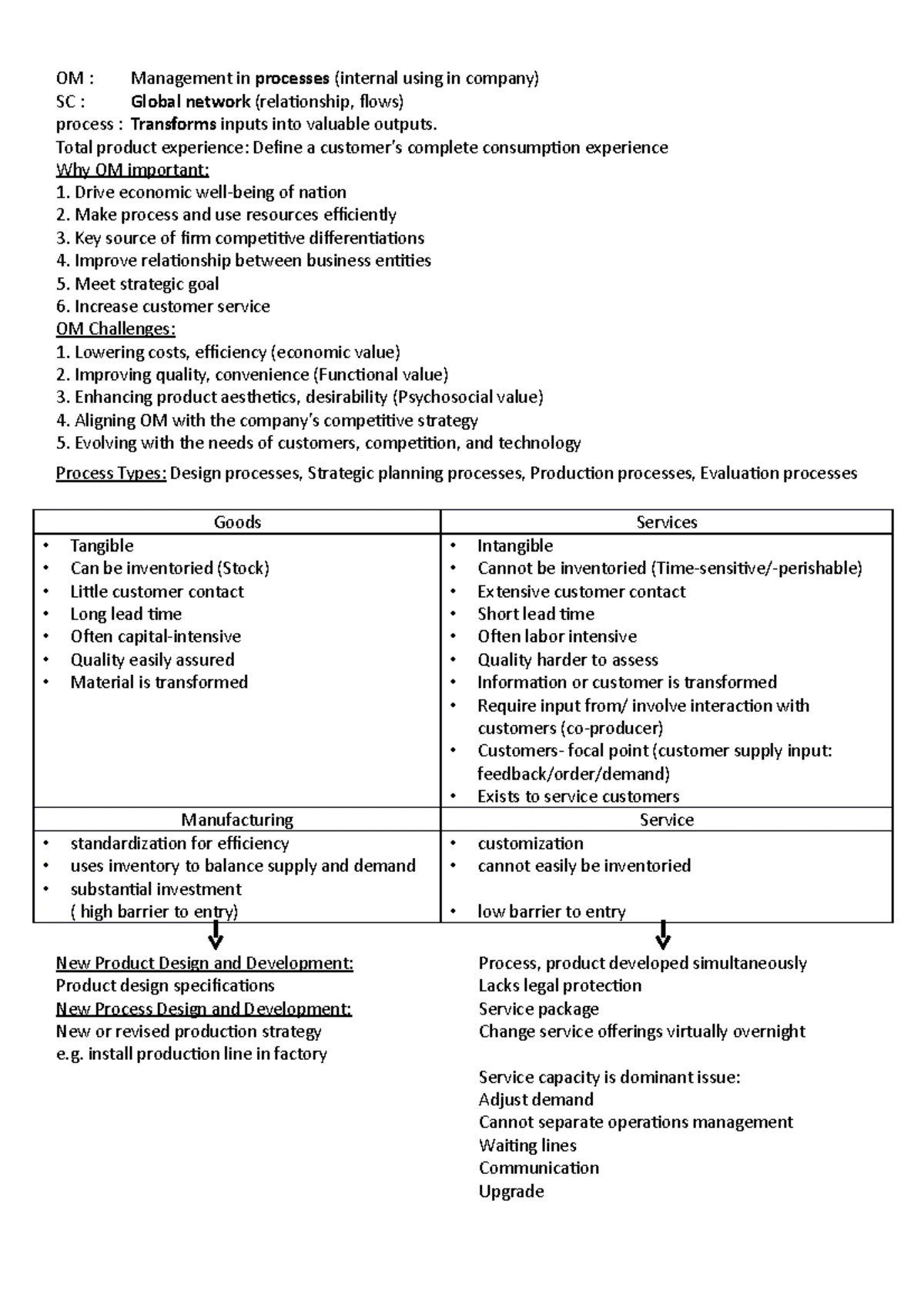 OM 101: Operations Management Cheatsheet for Services & Manufacturing ...