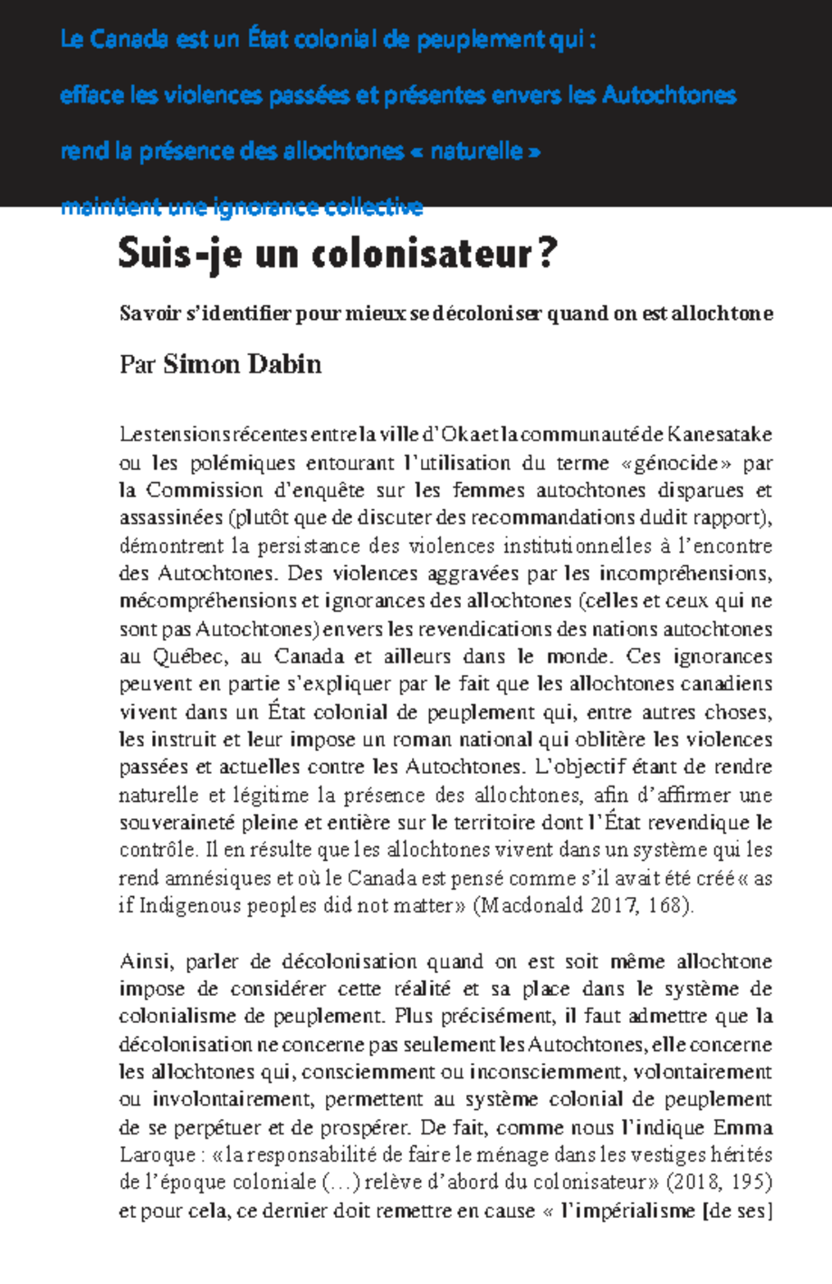Dabin (2019) : Suis-je un colonisateur ? Réflexions sur le colonialisme ...