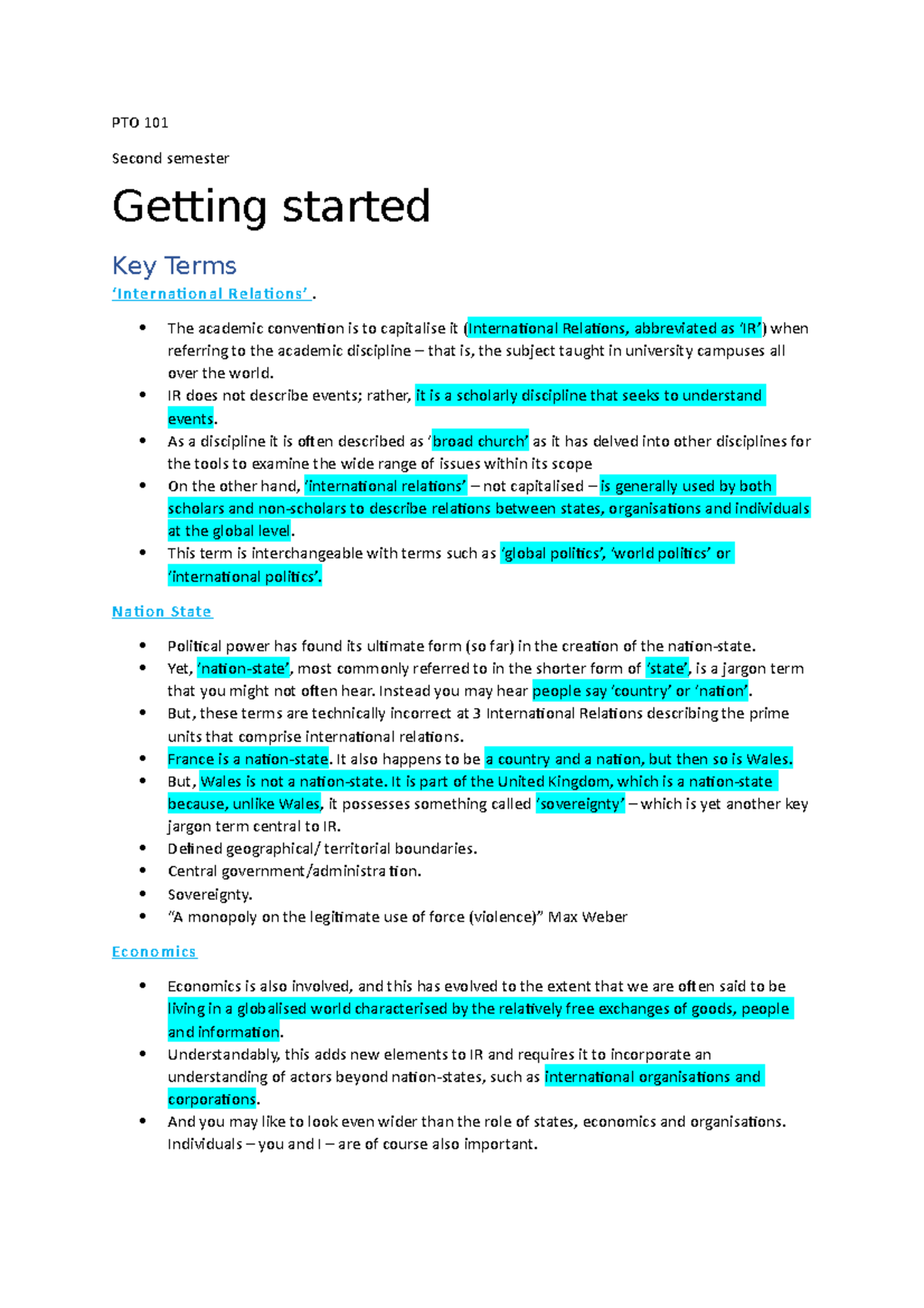 Notes for test 1 - PTO 101 Second semester Getting started Key Terms ...