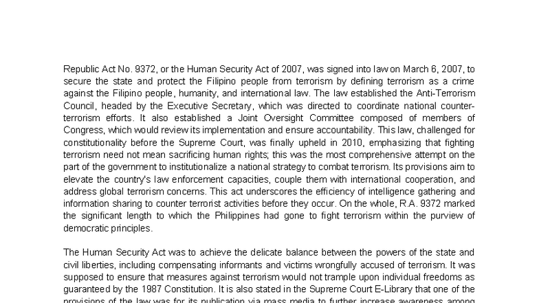 R.A. 9372: Analyzing the Human Security Act of 2007 and Its ...