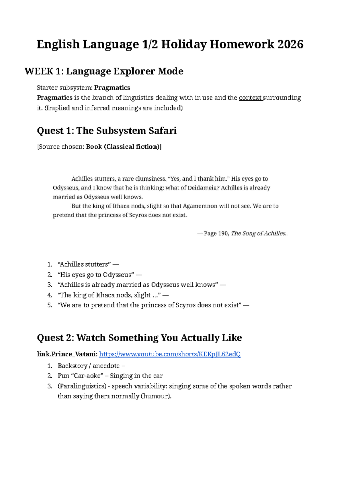English Language HW 2026: Week 1 & 2 Language Exploration - Studocu