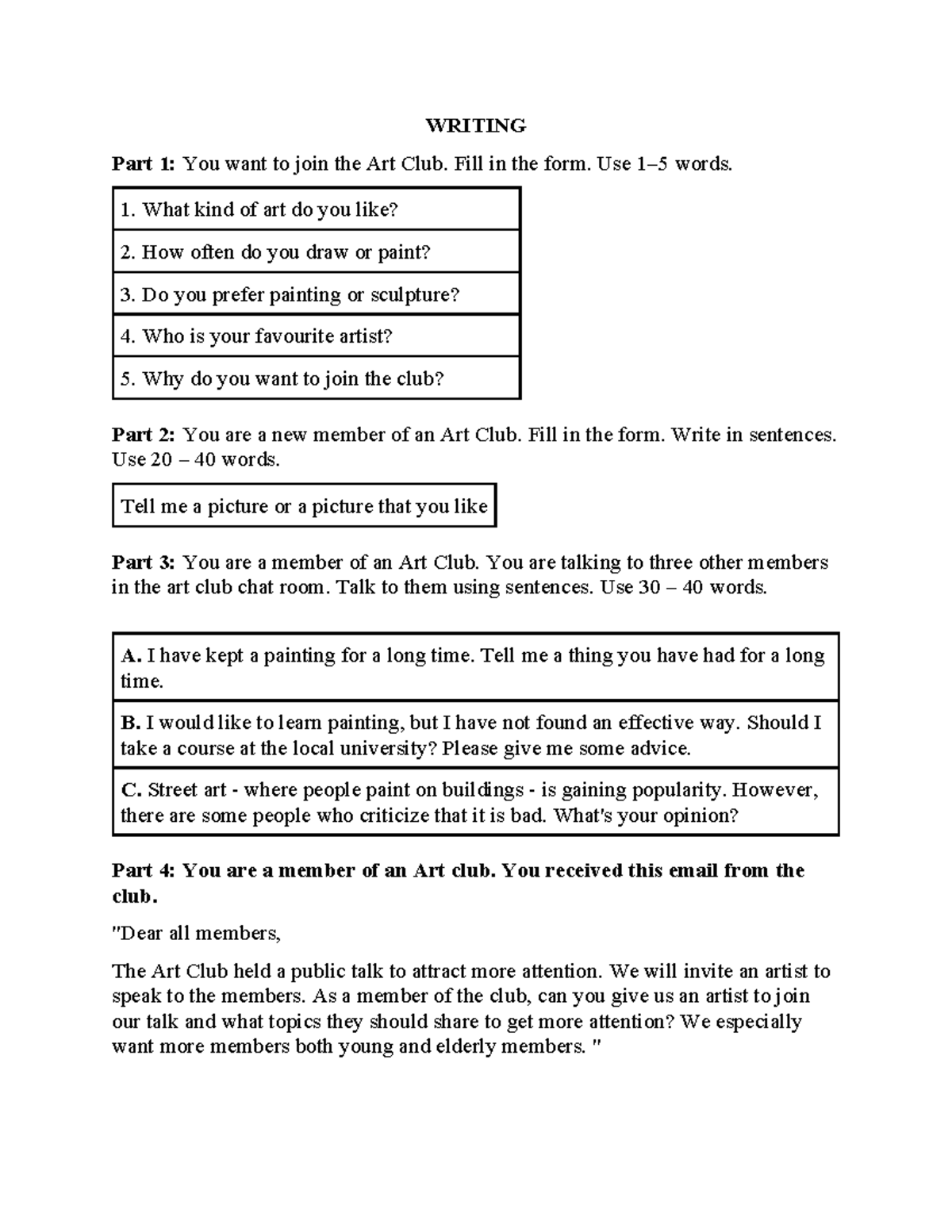 WRITING: Art Club Membership Form & Discussion Guide - Studocu