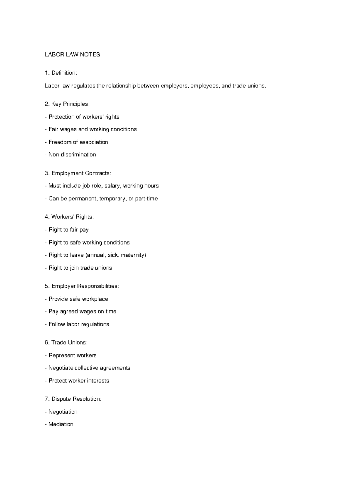 LABOR LAW NOTES: Key Principles and Rights Overview - Studocu
