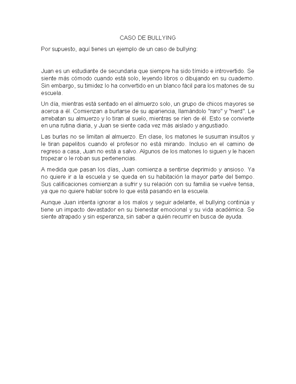 CASO DE Bullying - CASO DE BULLYING Por supuesto, aquí tienes un ...