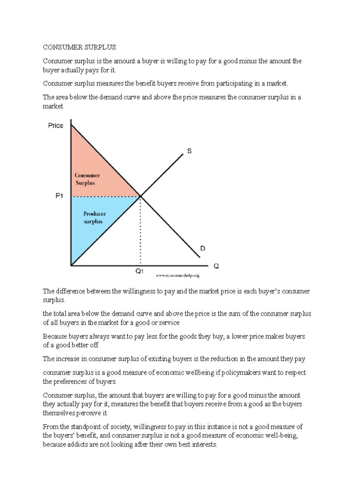 Notes for midsem 1 - Economics - CONSUMER SURPLUS Consumer surplus is ...