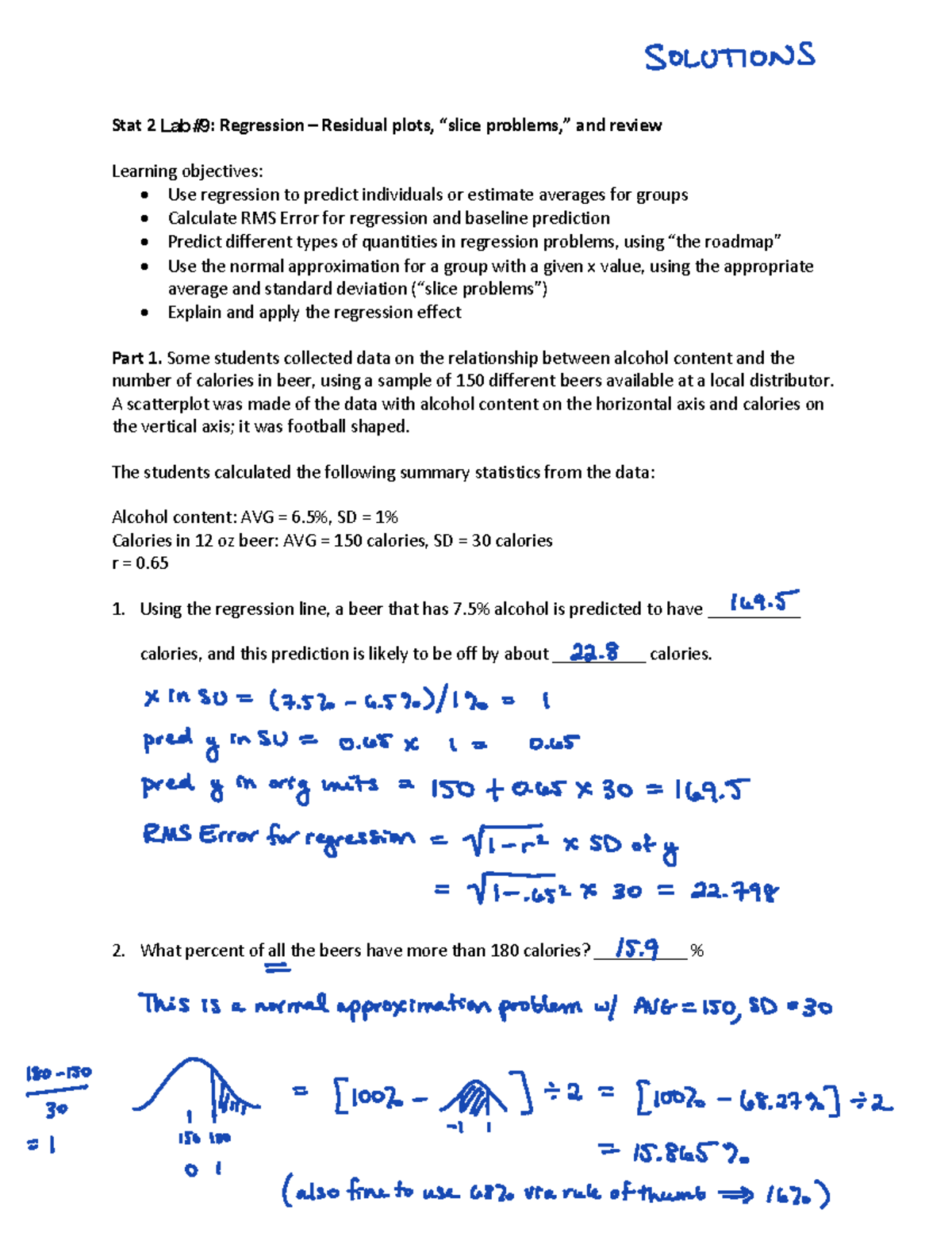 Stat2Lab9Solutions - stats 2 lab 9 - Stat 2 : Regression – Residual ...