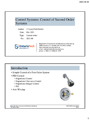Tutorial 6 - Intro to Control Systems - Tutorial 6 Monday, February 27 ...
