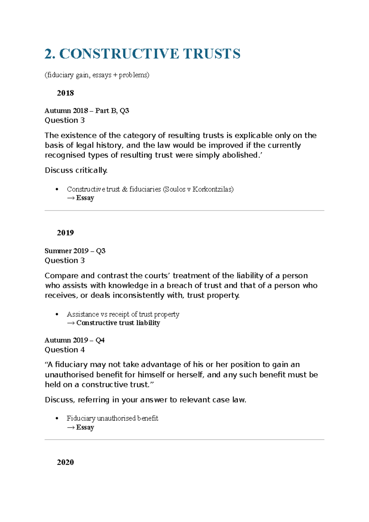 Constructive Trusts Exam Questions (Law 2023) - Studocu