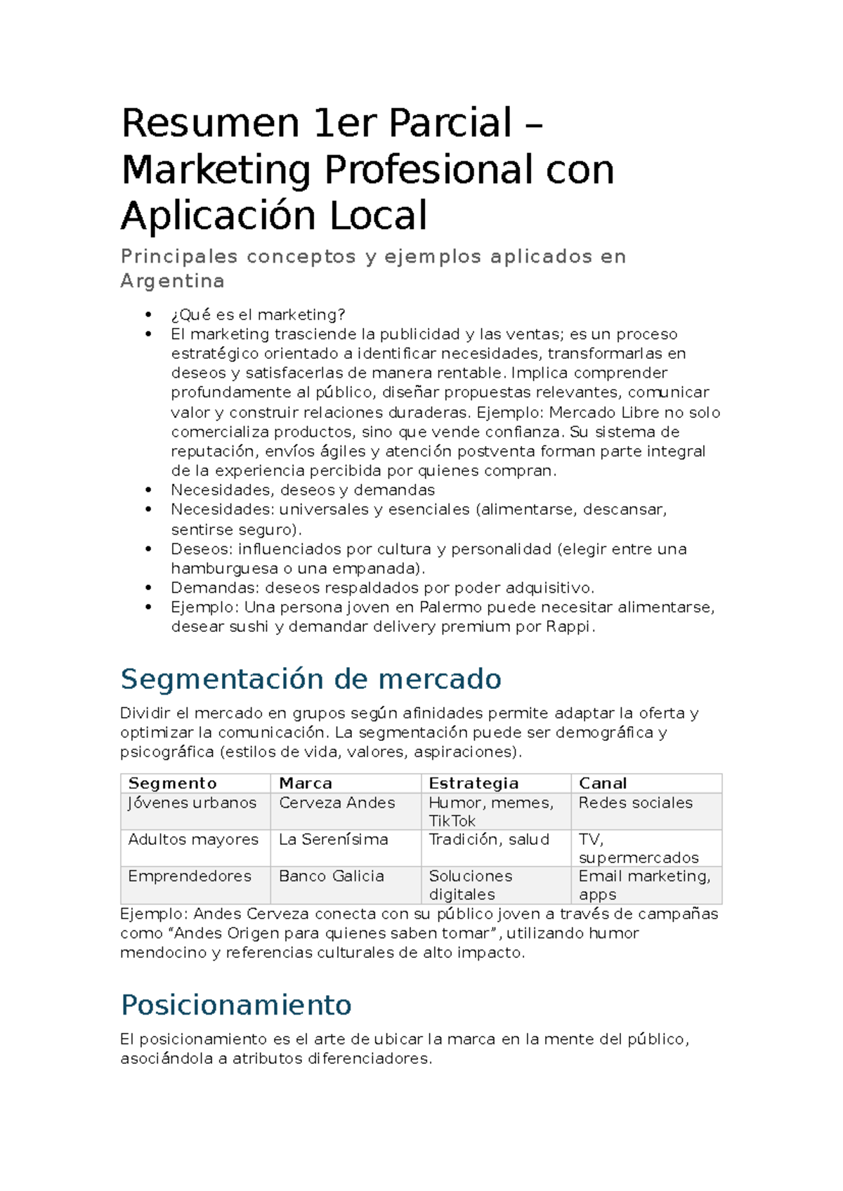 Resumen 1er Parcial de Marketing Profesional: Conceptos Clave y ...