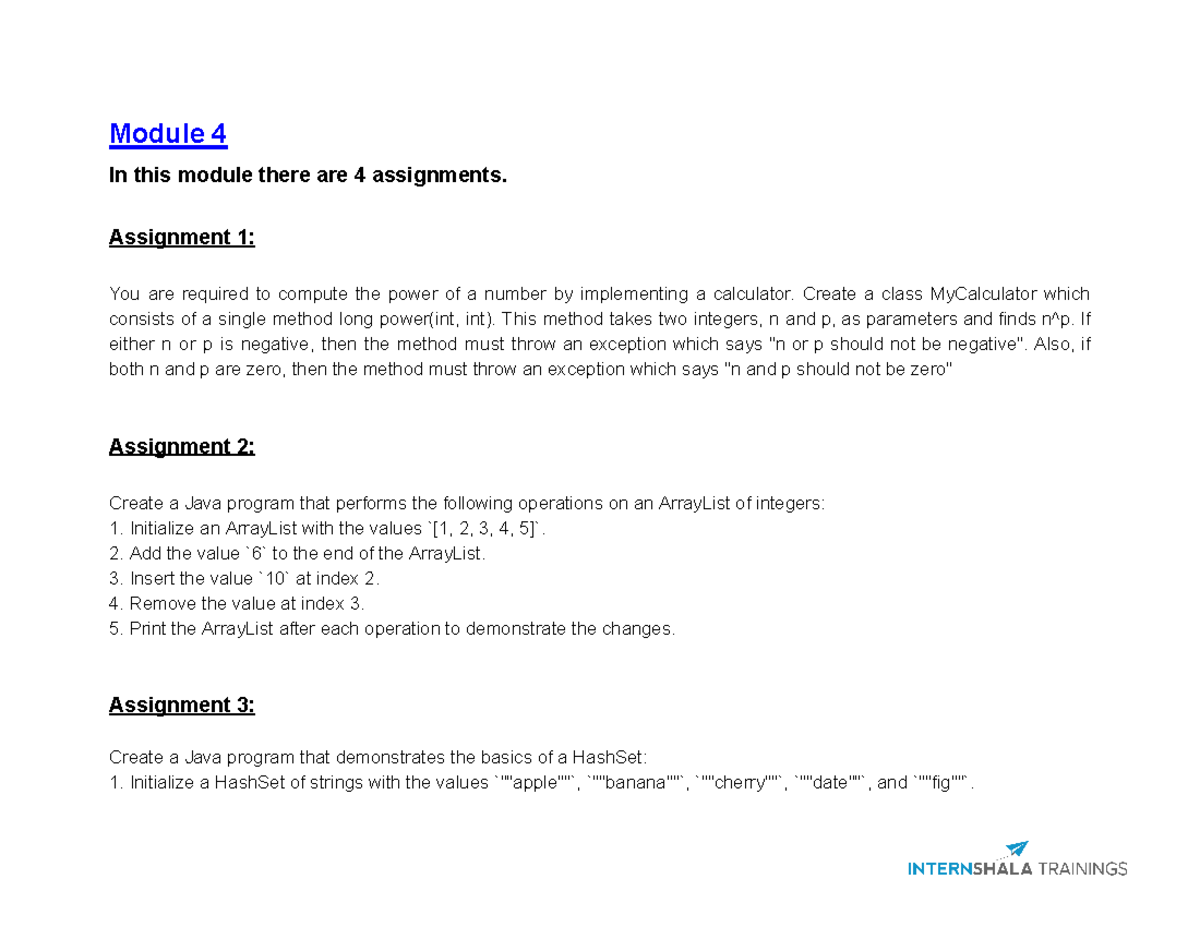 Module 4 Assignments - Programming with Java Concepts and Exceptions ...