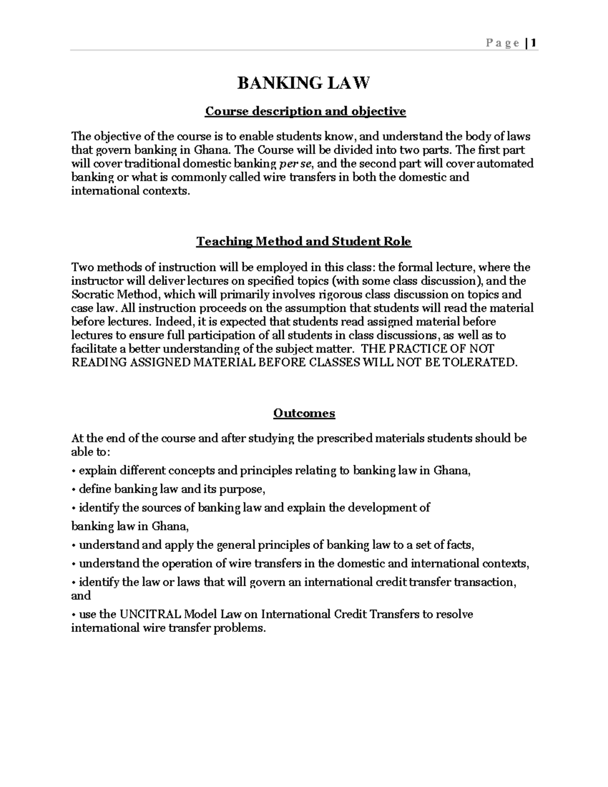 Banking Law (LAW 101) - Comprehensive Course Outline for Students - Studocu