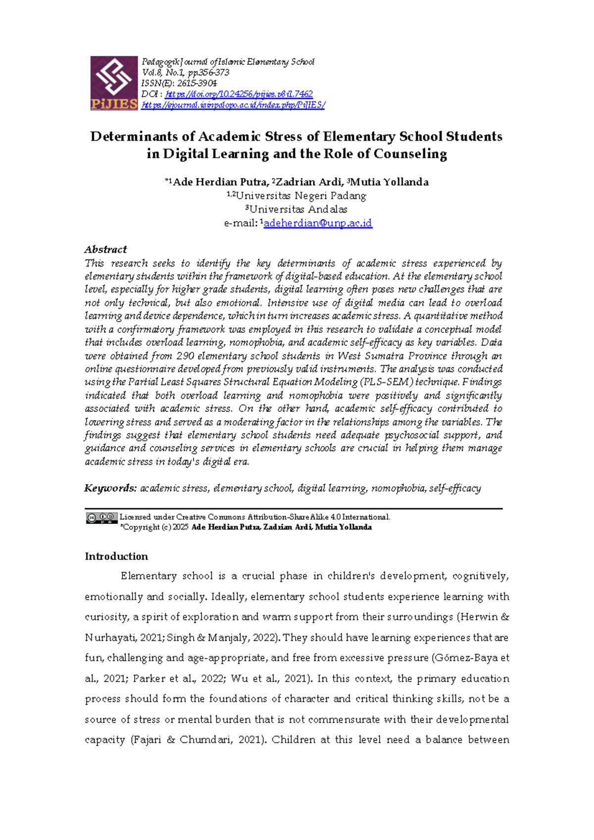 Determinants of Academic Stress in Digital Learning: A Study on ...