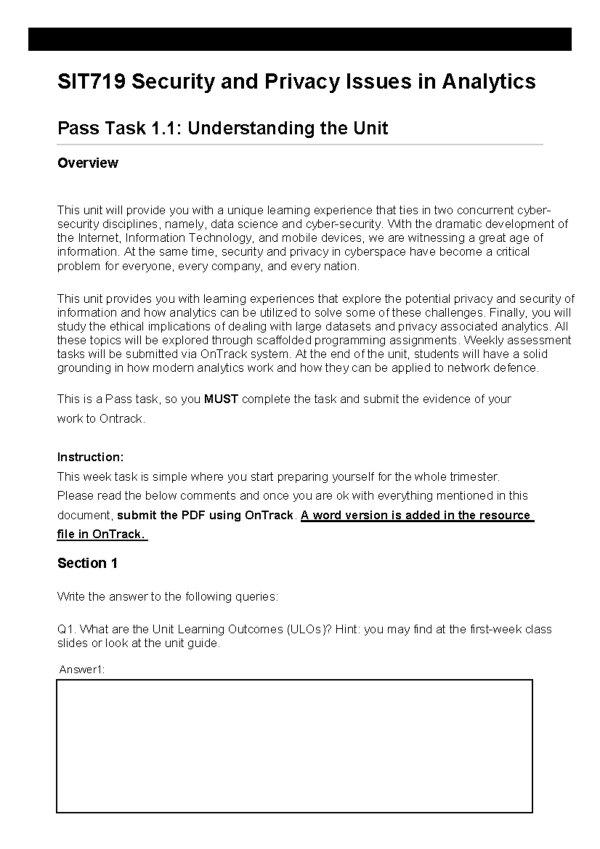 SIT719-1 - Task Sheet Week 1 - SIT719 Security and Privacy Issues in ...