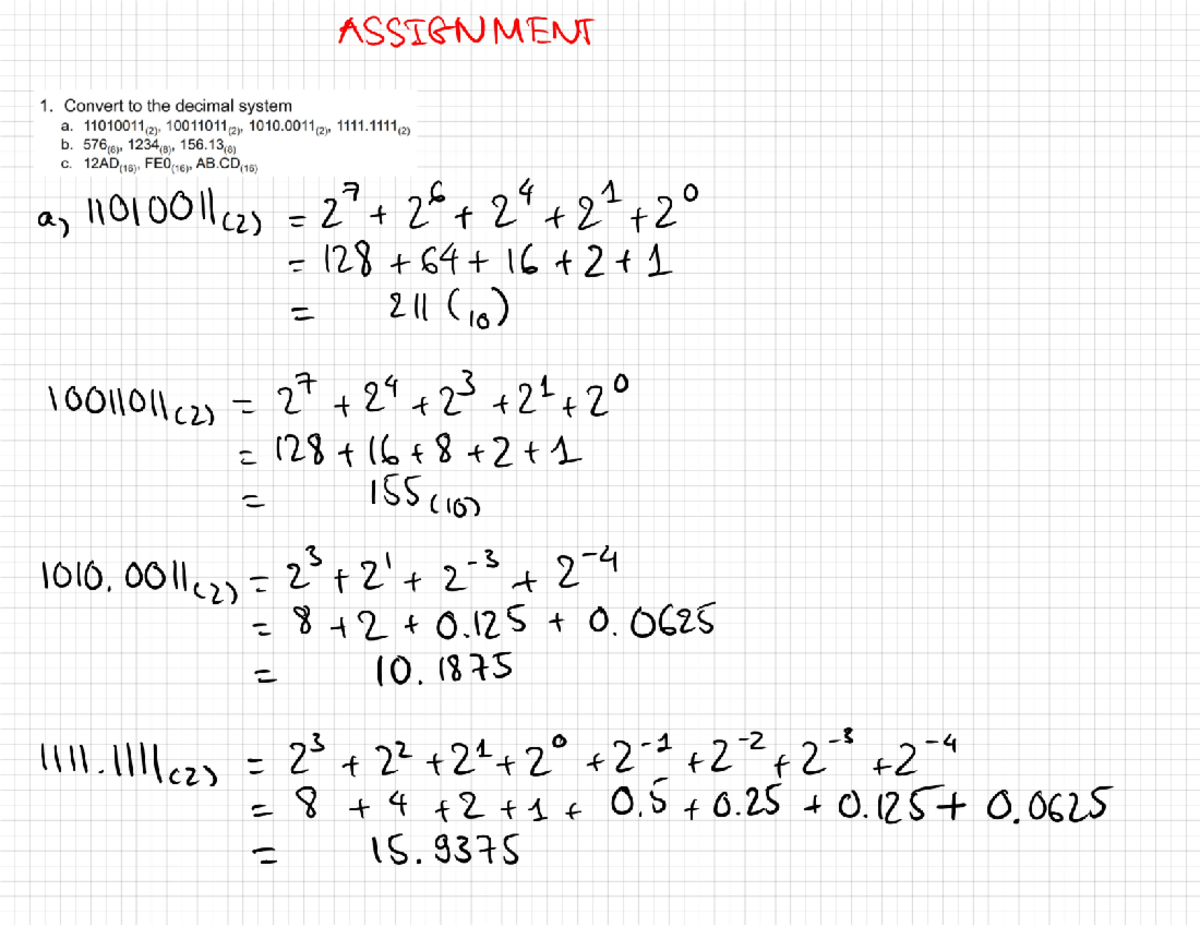 ASSTEN MENT 1: Decimal Conversion & Unsigned Representation - Studocu