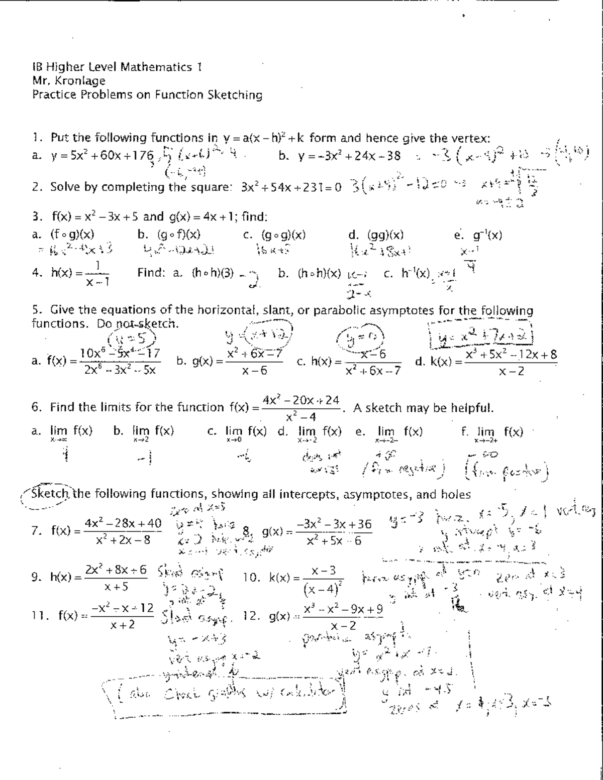 Answers to IB HL Math 1: Function Sketching & Logarithm Problems - Studocu