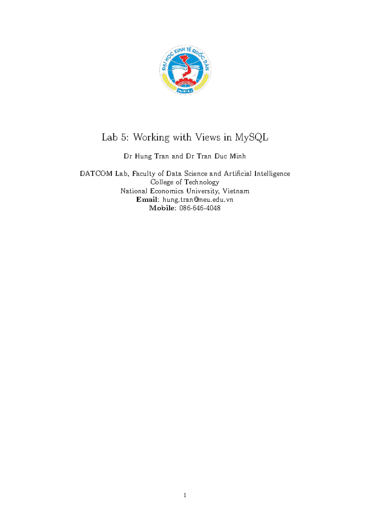 DBMS Lab 5 View in My SQL - MySQL - Lab 5: Working with Views in MySQL ...