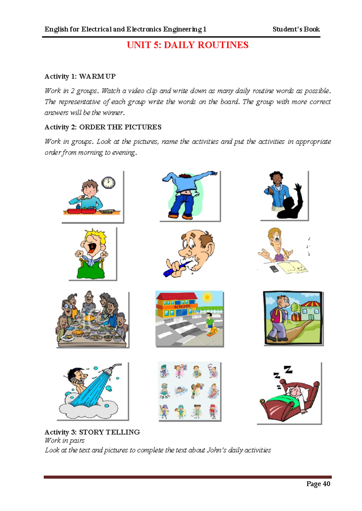 U5- U7 - hdfhgpglkgkg[k - UNIT 5: DAILY ROUTINES Activity 1: WARM UP ...