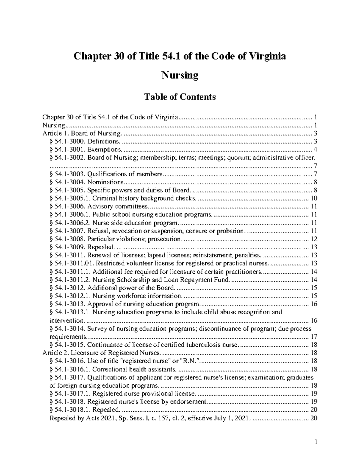 Nurse Practice Act: Overview of VA Code Title 54.1, Chapter 30 - Studocu