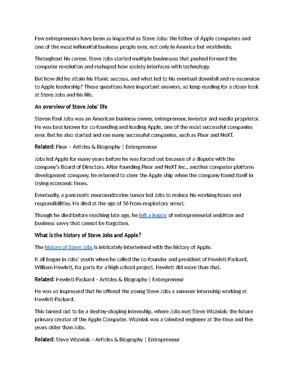 Entrepreneurs - Steve Jobs: Legacy and Impact on Apple - Studocu