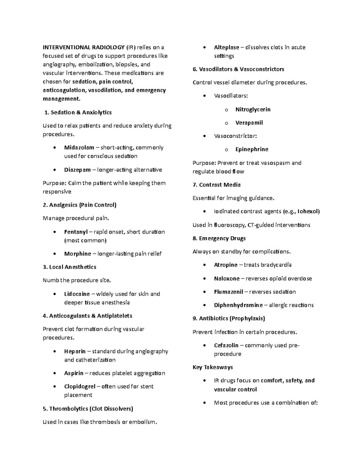 Interventional Radiology (IR): Key Drugs and Procedures Overview - Studocu