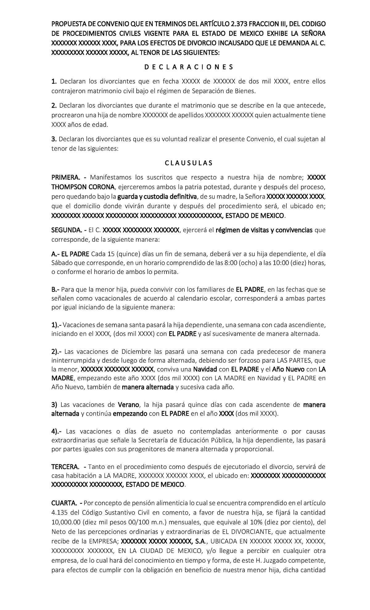 Convenio De Divorcio Incausado Ejemplos Y Etiquetas
