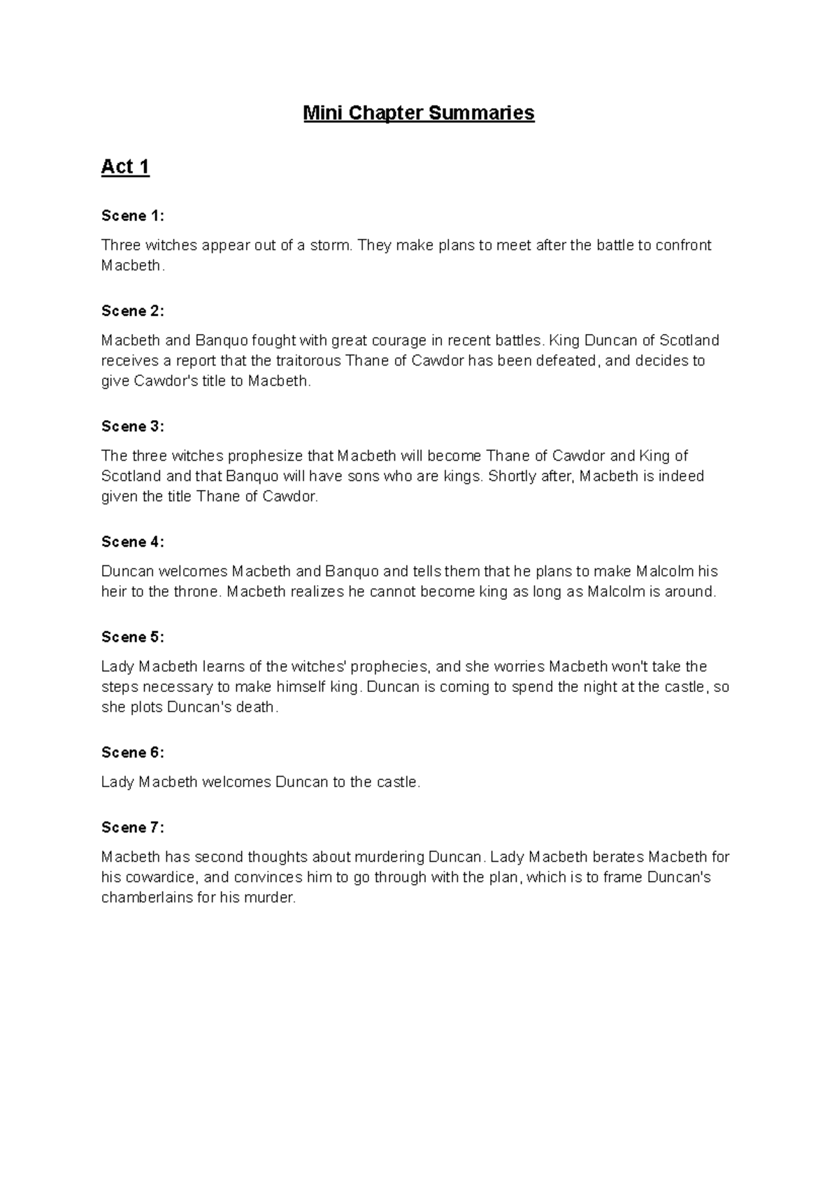 Mini Chapter Summaries of Macbeth (ENG 101) - Key Scenes Explained ...