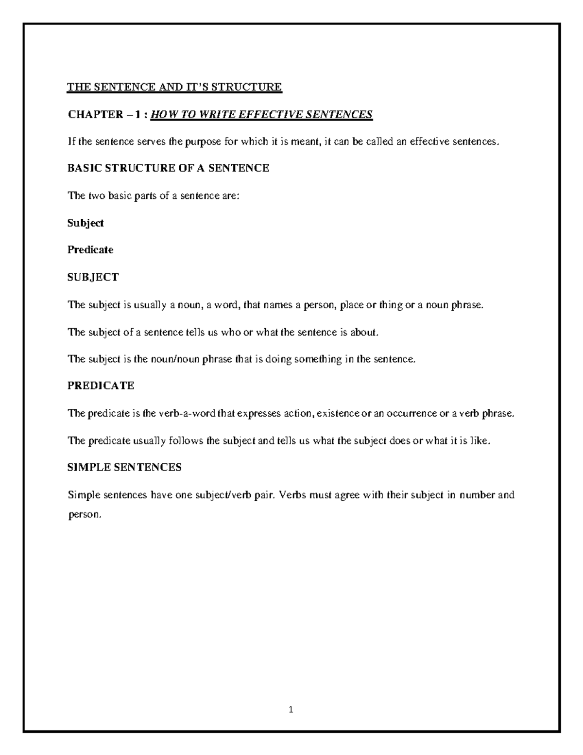 Chapter 1 How to write effective sentences - THE SENTENCE AND IT’S ...