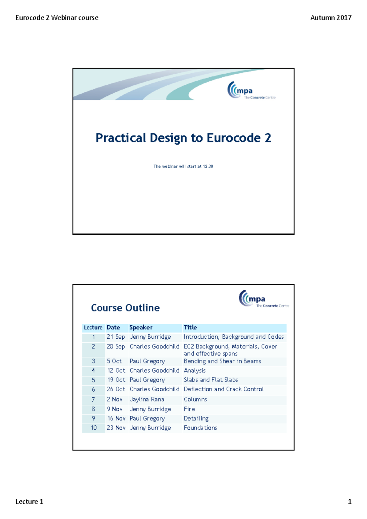 Eurocode 2 Webinar Course Autumn 2017: Lecture 1 Overview - Studocu