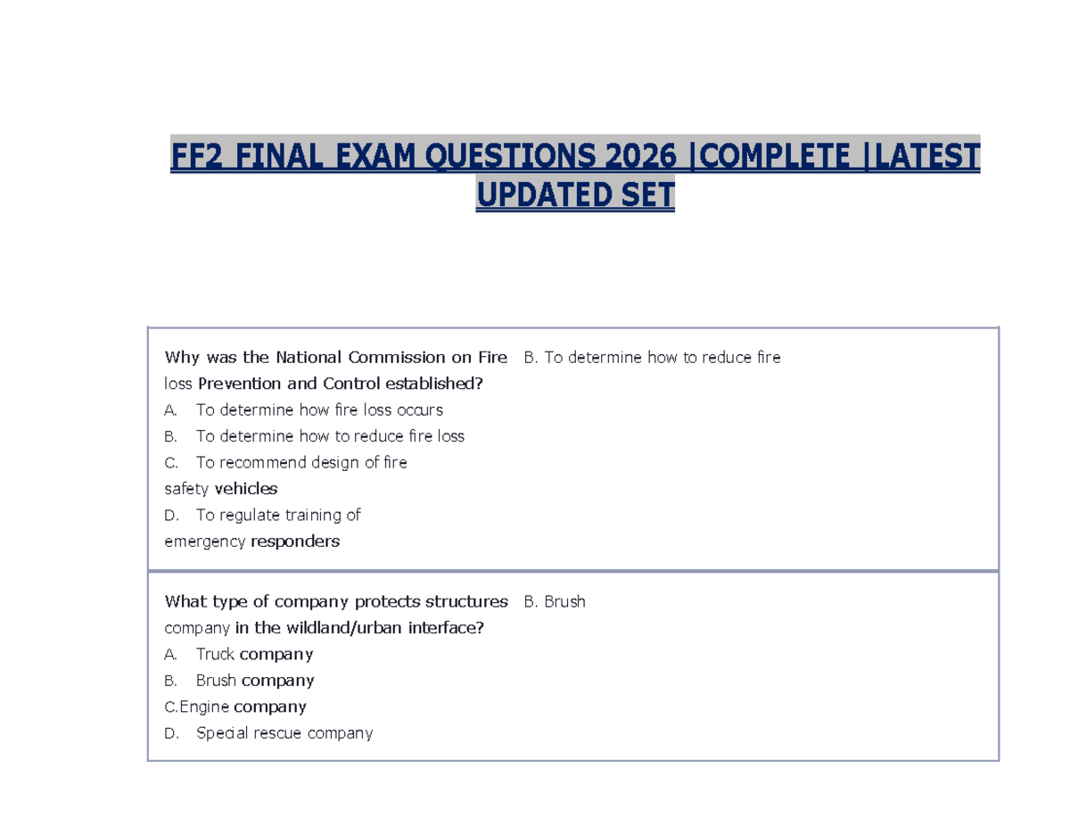 FF2 FINAL EXAM QUESTIONS 2026 UPDATED SET - Studocu
