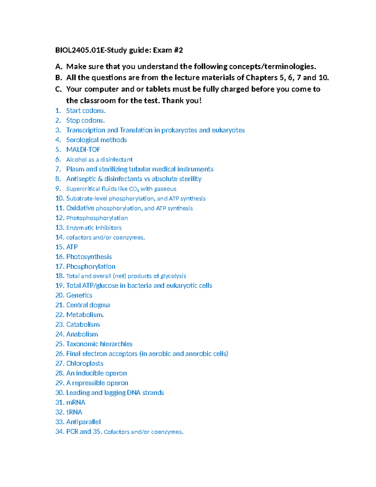 BIOL2405.01E Final Exam Study Guide: Key Concepts from Chapters 5-10 ...