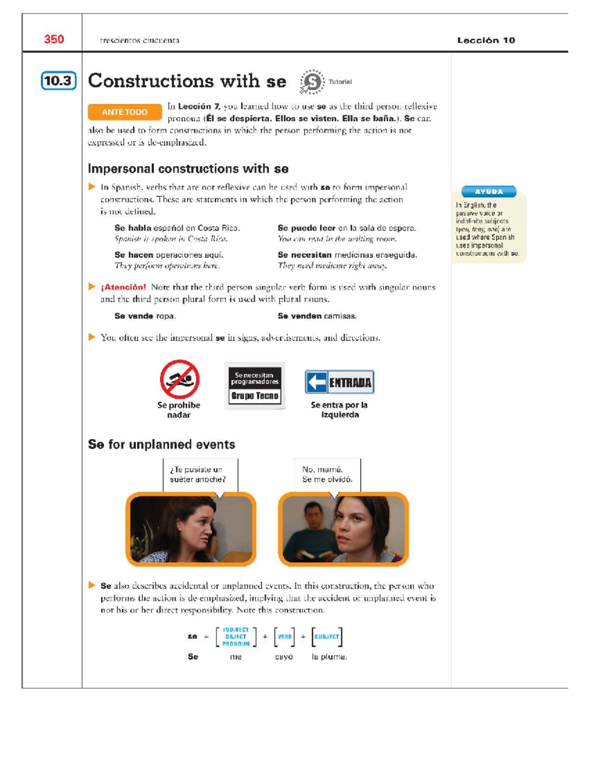 350 Lección 10.3: Constructions with 'se' - Tutorial Notes - Studocu