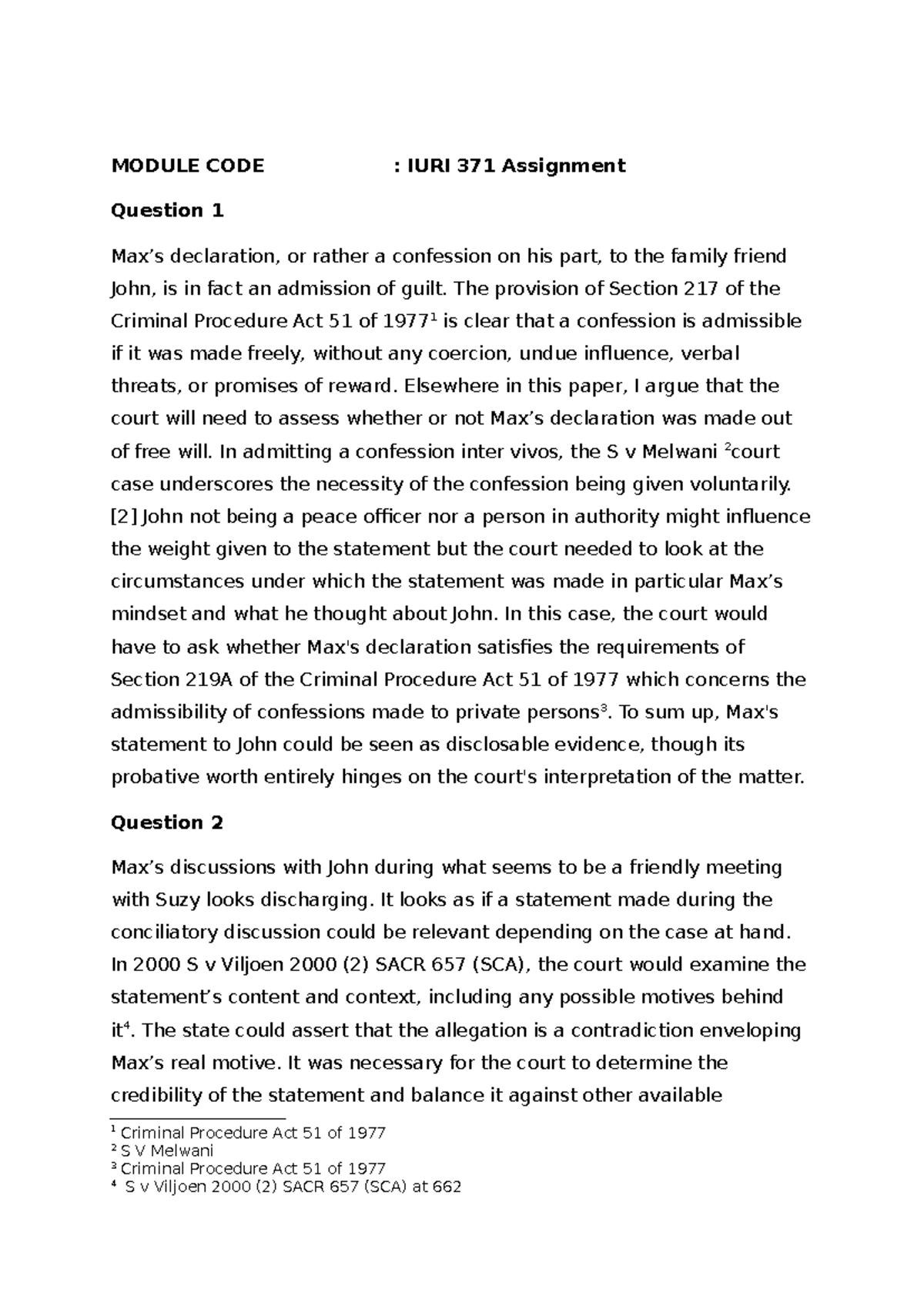 IURI 371 Assignment: Confessions and Legal Privilege Analysis - Studocu