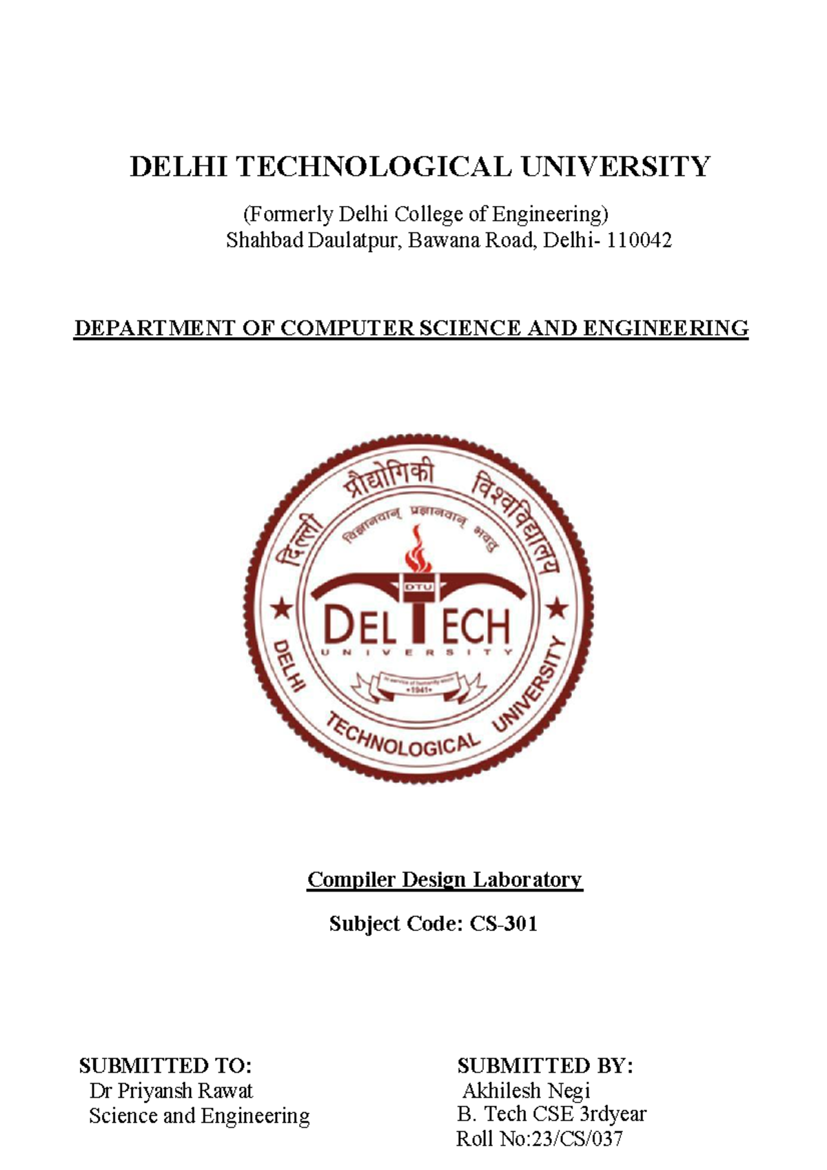 Compiler Design Lab Report - CS 037 - Studocu